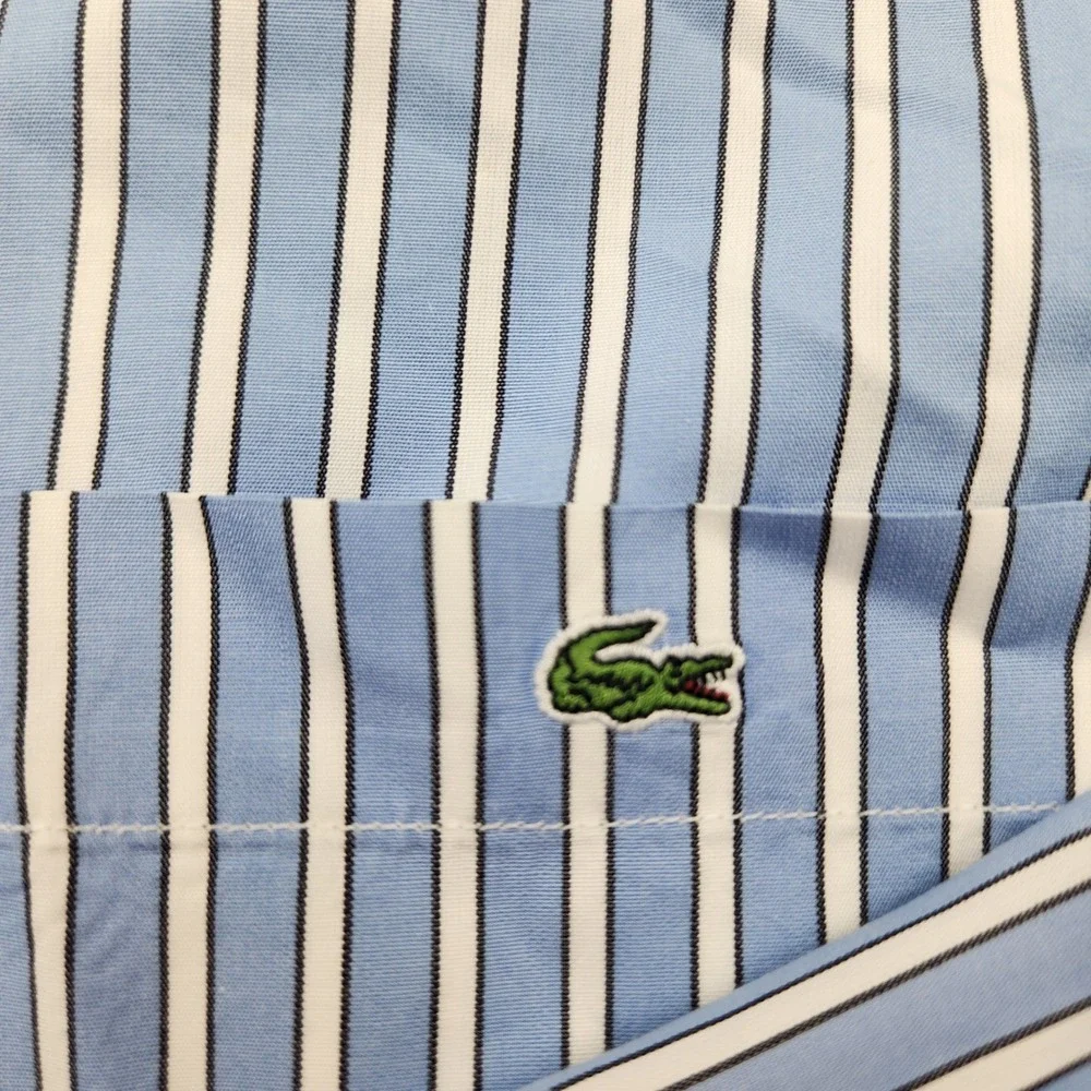 Lacoste Mens Blue White Striped Long Sleeve Button Down Shirt Size 42 L - Picture 2 of 6